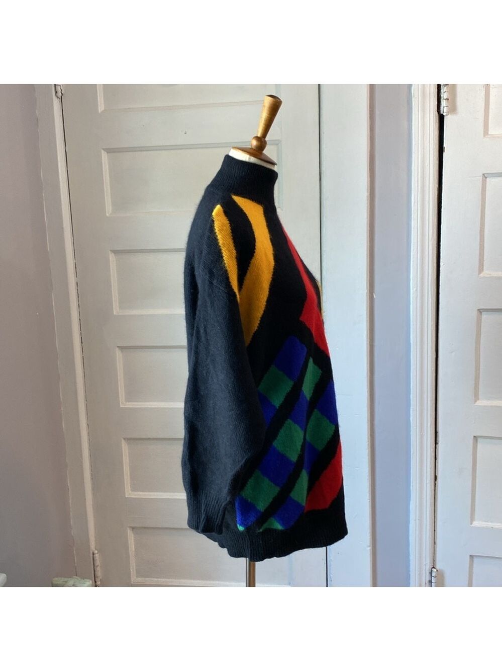 Vintage IB Sports Geometric Color Block Angora Lambswool Blend Sweater, Size M - Picture 8 of 12